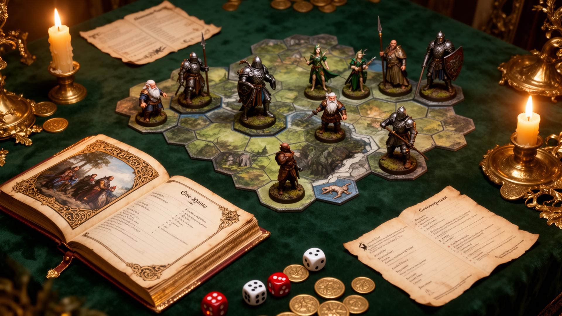 The Ardenwold tabletop game in play with miniatures and dice